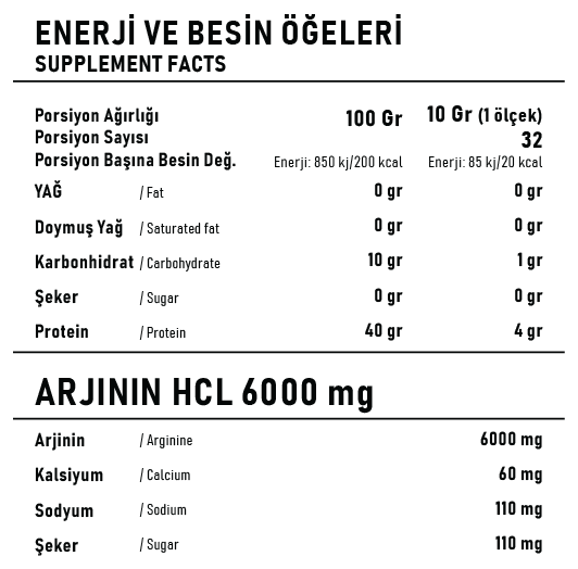 Arginine Hcl Yeşil Elma 320g 32 Servis