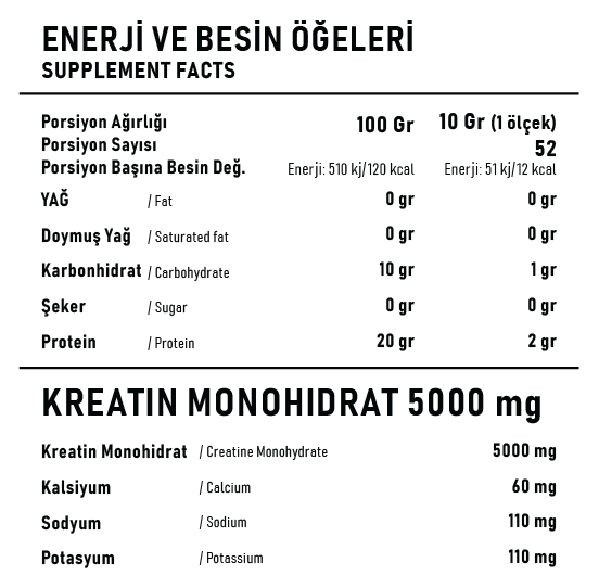 Creatine Powder Yeşil Elma 520g 52 Servis